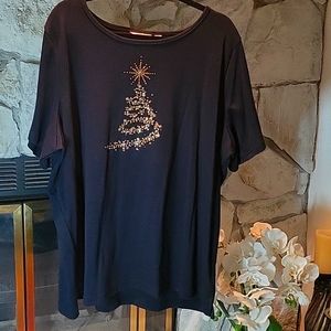 Quacker Factory Short Sleeve Tee with Christmas Tree Embellishment Size 3X